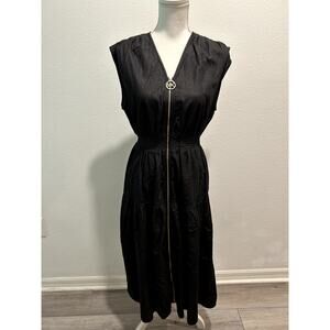 Michael Kors Womens Empire-Waist Zip-Front Summer Dress Black Rinse Size Small